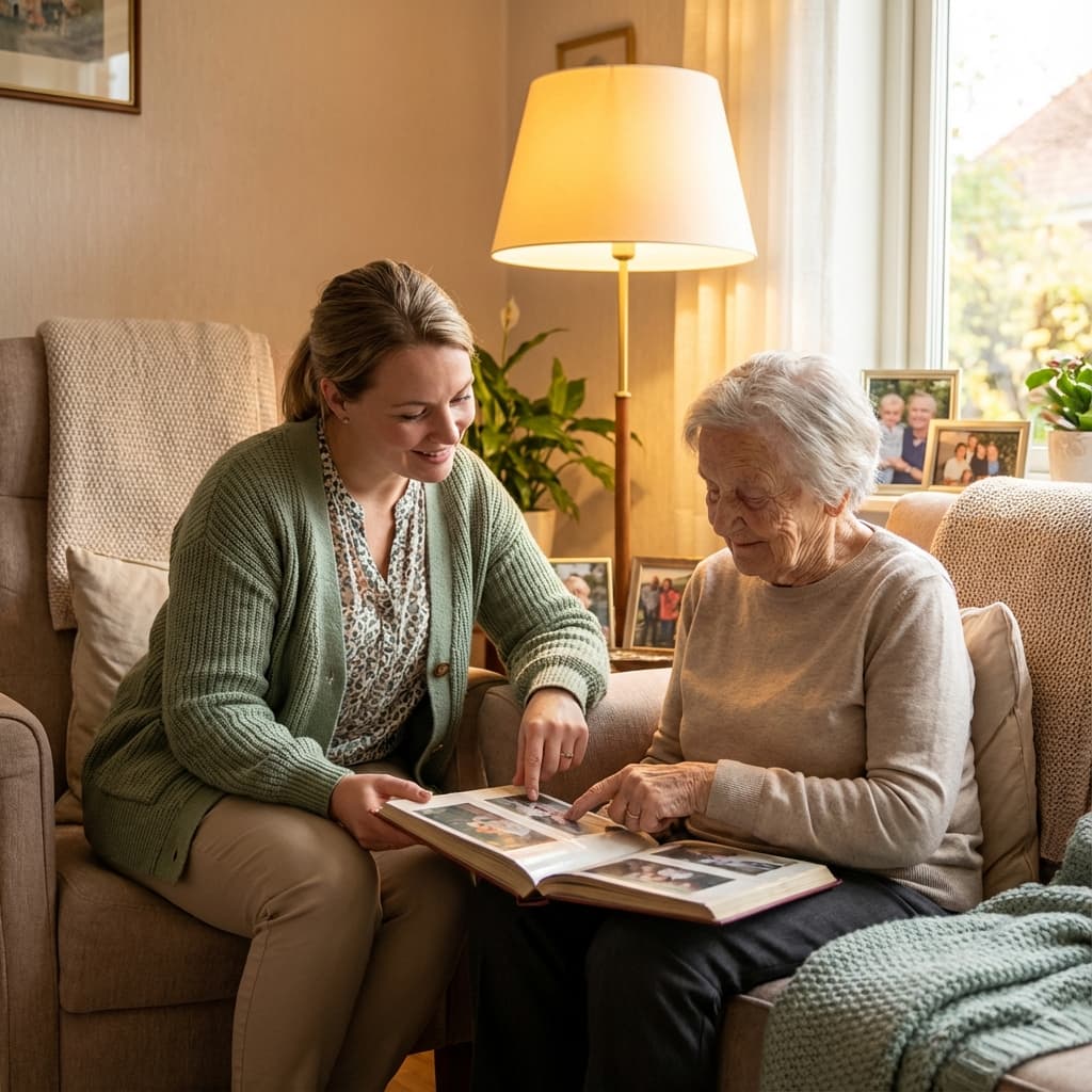 Seniors heureux avec accompagnement